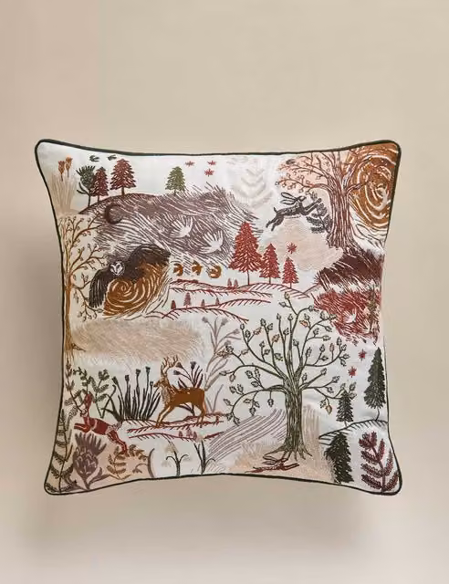 M&S Woodland Multi-Colour Pure Cotton Square Cushion