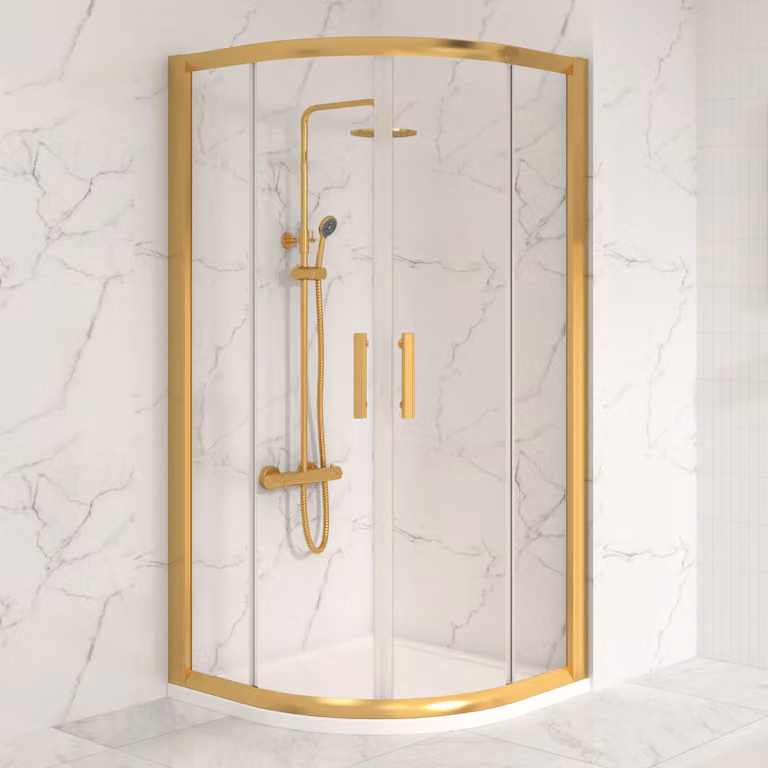 Royal Bathrooms Venice Quadrant Shower Enclosure with Stone Resin Tray, 6mm Double Sliding Doors, Gold/Brushed Brass, W: 100 cm x D: 100 cm