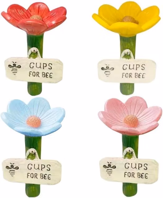 Quipulse Style 3 Multi-Pack Flower-Shaped Resin Bee Watering Station in Multicolour