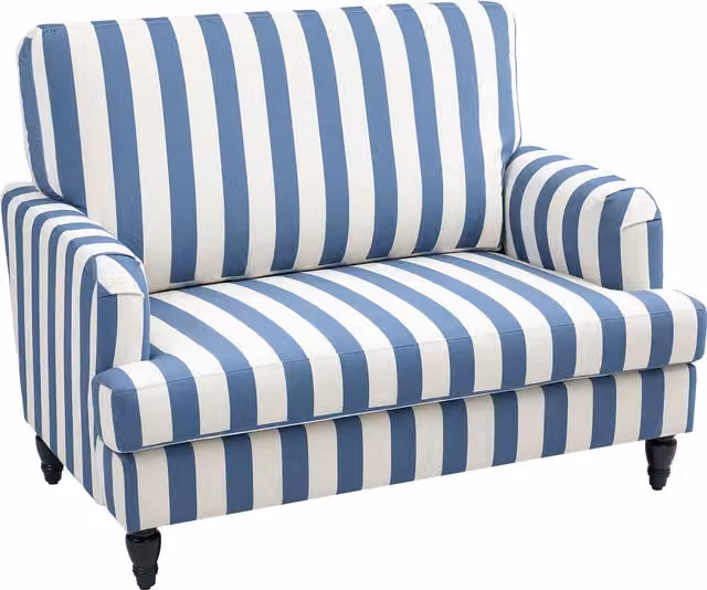 HOMCOM Modern Velvet Accent Chair with Striped Fabric and Rubberwood Turned Legs in Blue and White – 1