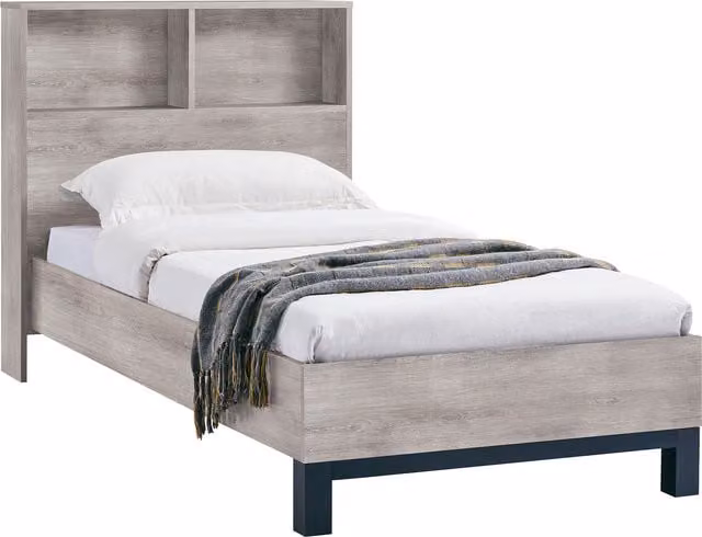 Julian Bowen Bali Single Bookcase Headboard Bed in Grey and Black Oak Finish