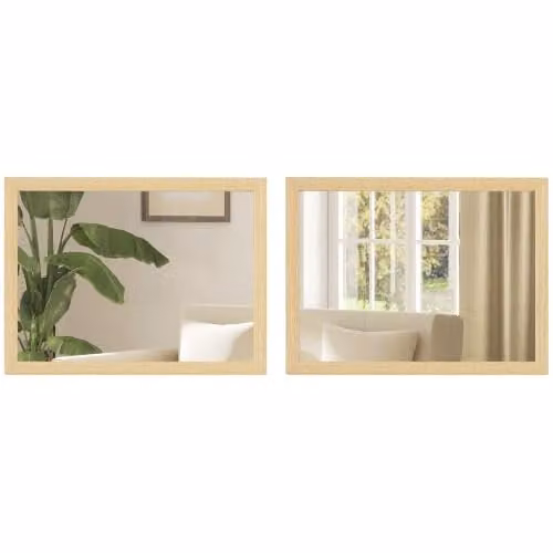 HOMCOM Set of 2 Rectangular Wall Mirrors in Beige and Brown, W: 30 cm, H: 40 cm – 1