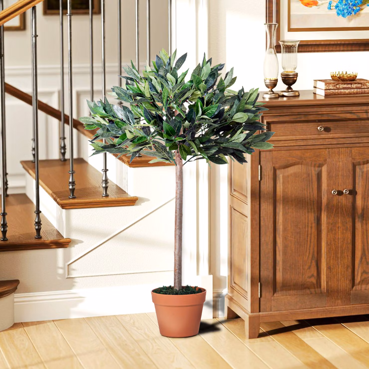 Outsunny Green and Black Tabletop Artificial Tree with Wood and Plastic Elements – 5