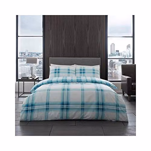 Smart Living Polycotton Bardsley Check Duvet Cover and Pillowcase Set in Petrol Blue, King Size (Duvet Cover: 180 x 200 cm, Pillowcases: 50 x 75 cm) – 3
