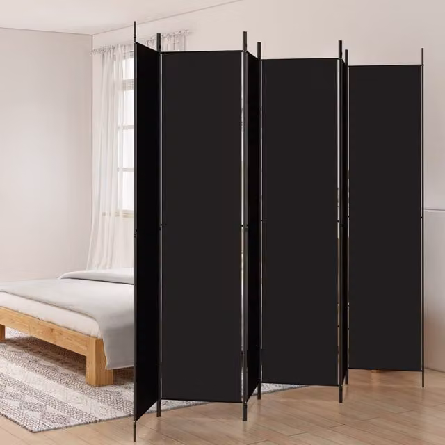 Berkfield Home 6-Panel Fabric Room Divider in Black, H 220 cm x W 300 cm – 1