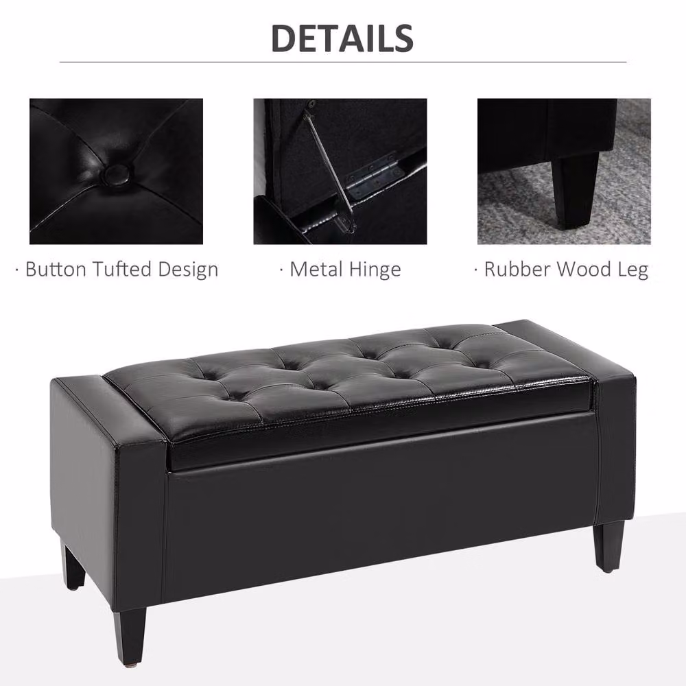 Wyld Haus Sabata Black Faux Leather Diamond Tufted Storage Ottoman Bench with Lift Up Lid – 4
