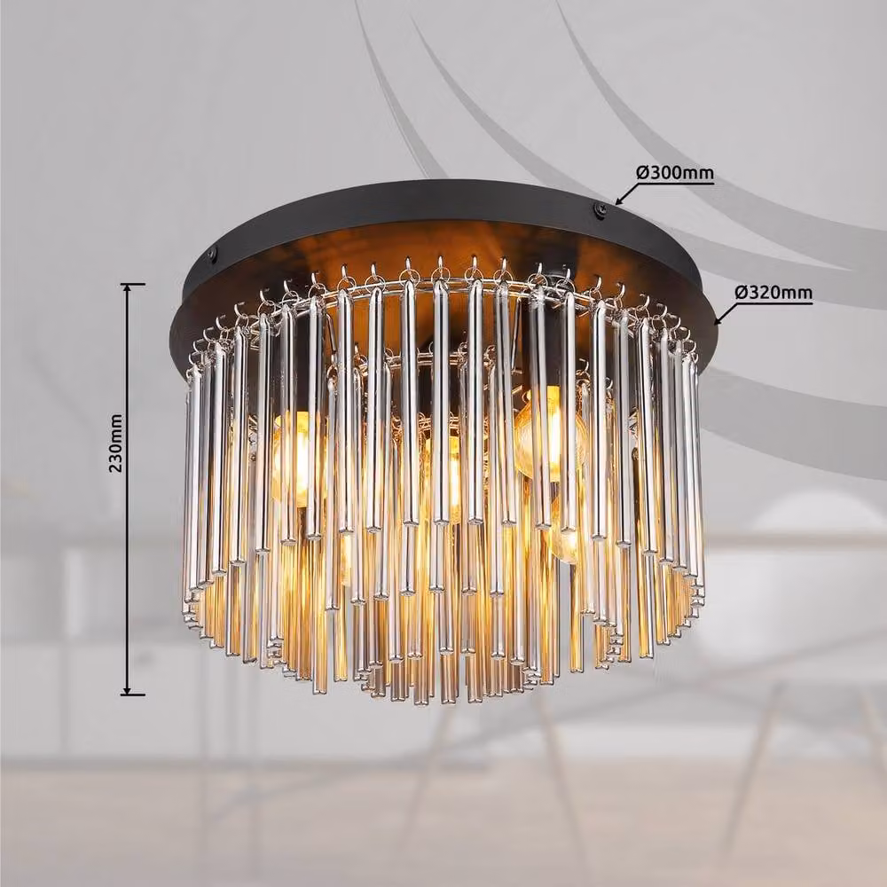 Netlighting Gorley Modern Ceiling Light in Black and Chrome with Smoke Glass Shade, Diameter: 32 cm – 5
