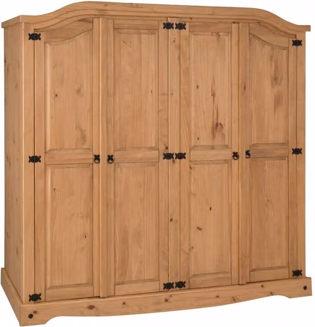 Mercers Furniture Corona 4 Door Arch Top Wardrobe in Brown Antique Waxed Pine