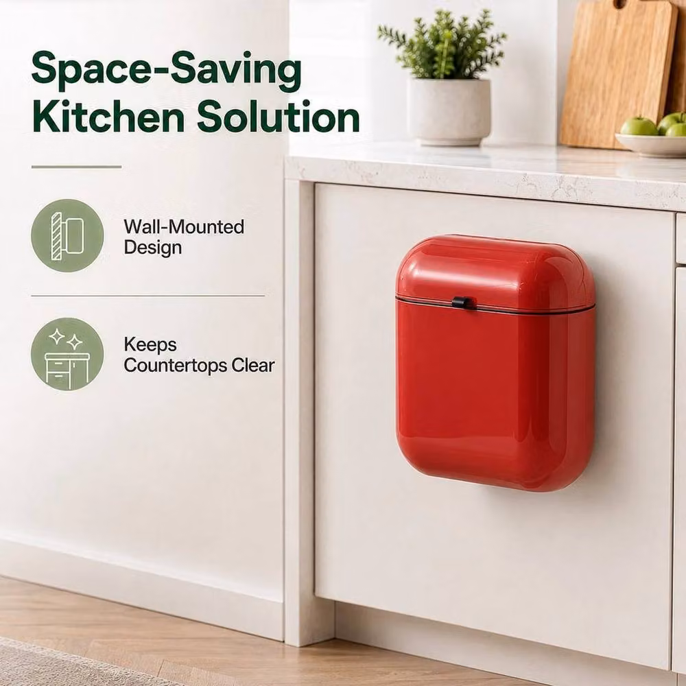 FLAVORA Red Wall Mounted Plastic Kitchen Garbage Bin with Flip Lid, W/H: 100 x 100 cm – 2