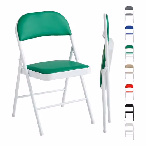 mcc direct Green Faux Leather Folding Chair with Metal Frame and Padded Seat