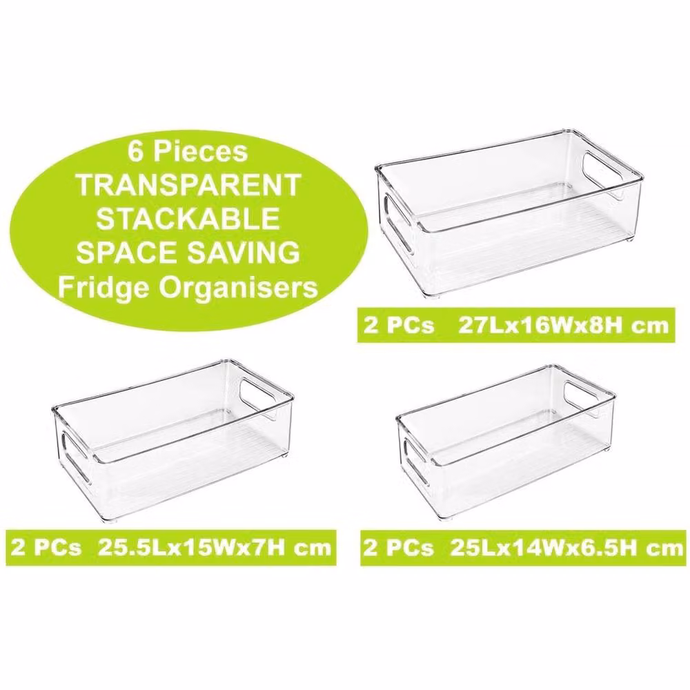 Havendro 6-Piece Stackable Transparent Acrylic Fridge Food Storage Organiser Boxes with Lids – 2