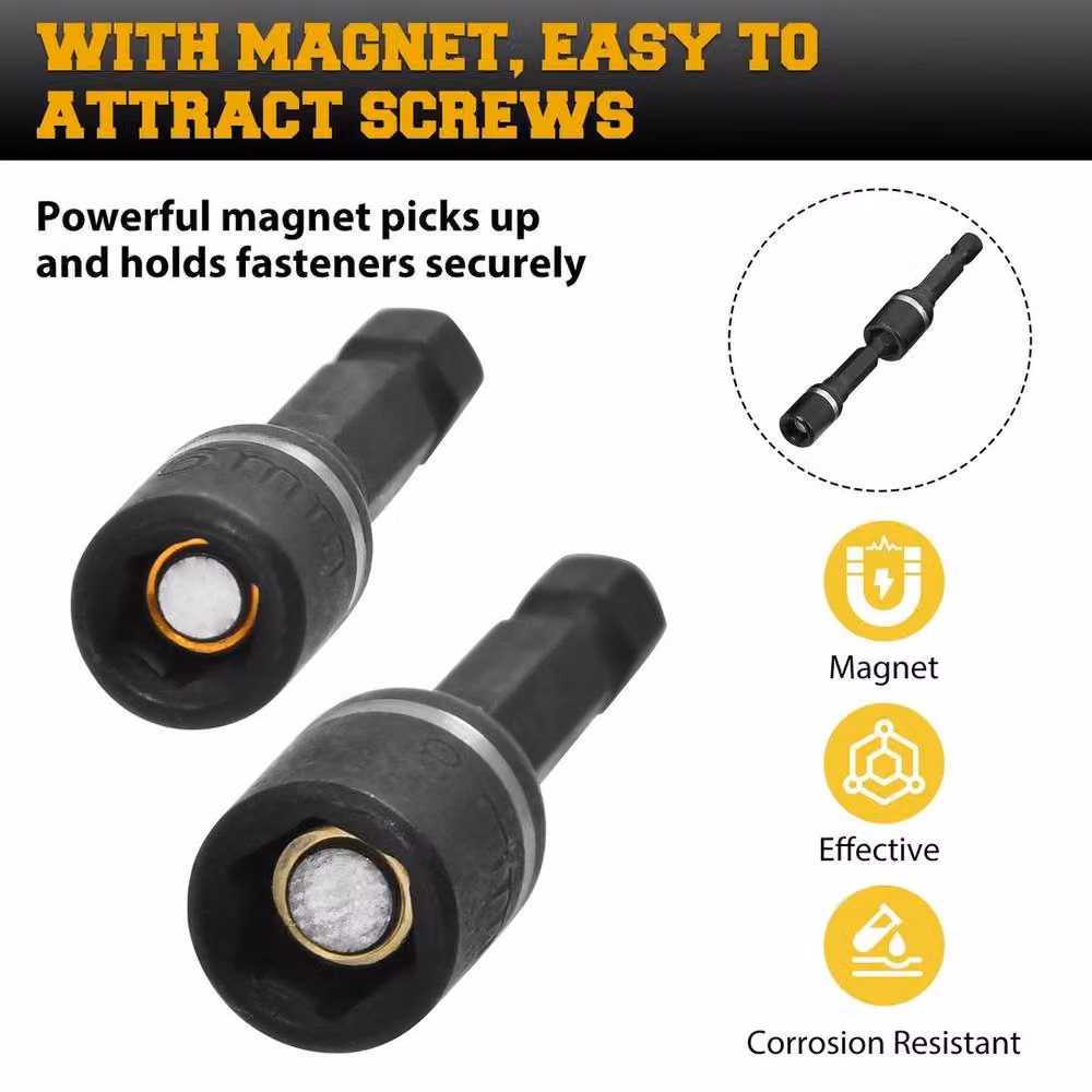 SPETLEK Magnetic Impact Drill Screwdriver Nut Bit Set in Black – 5