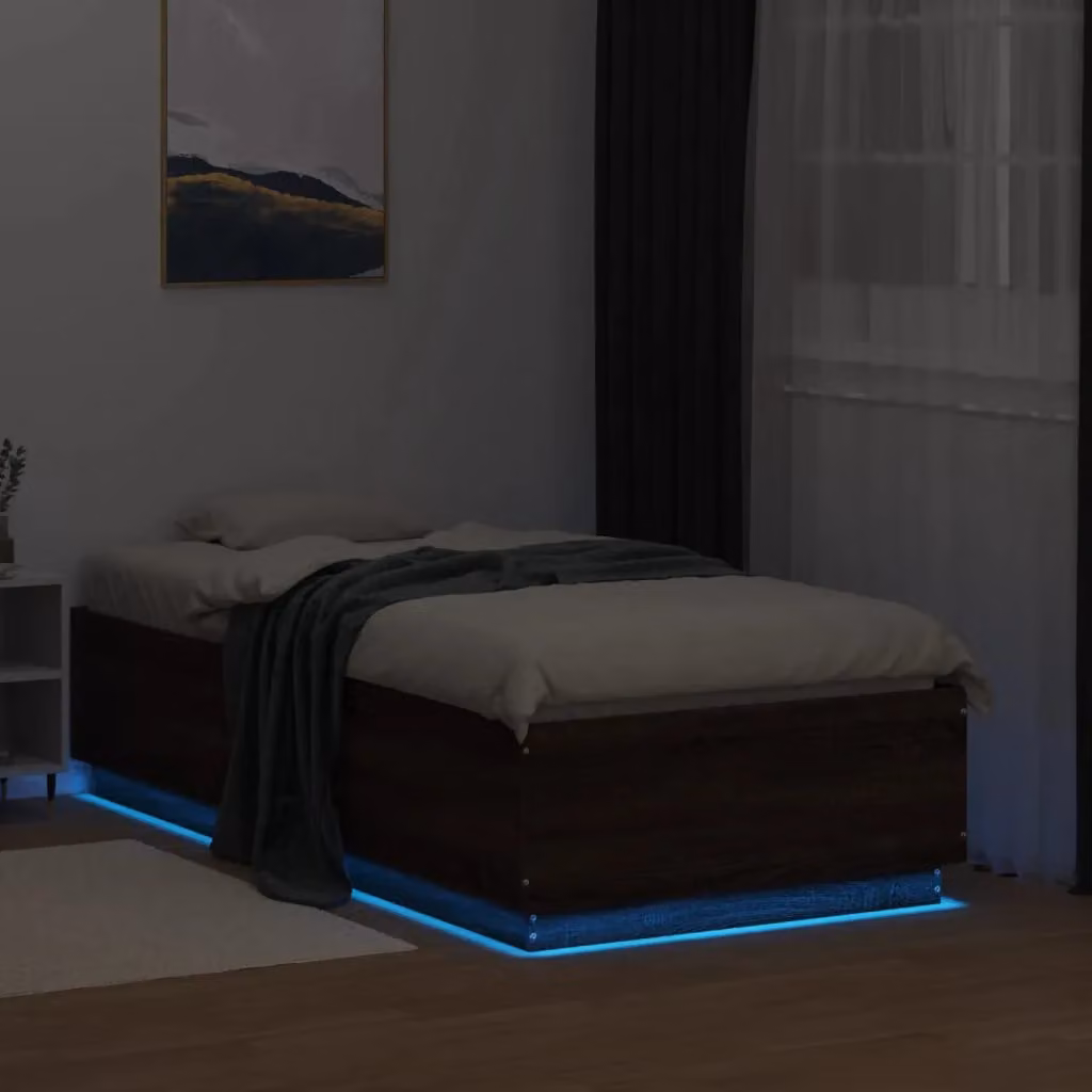 Berkfield Home Single Bed Frame in Brown Oak with LED Under-Bed Lighting and USB Charging Port, W/D/H: 90 x 190 cm – 3