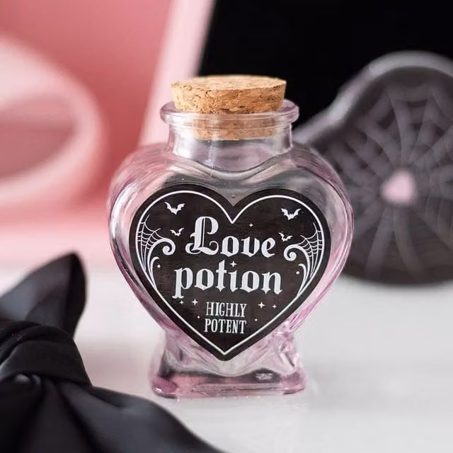 Uniqueful Love Potion Decorative Pink Glass Heart Bottle for Tabletop Display – 1
