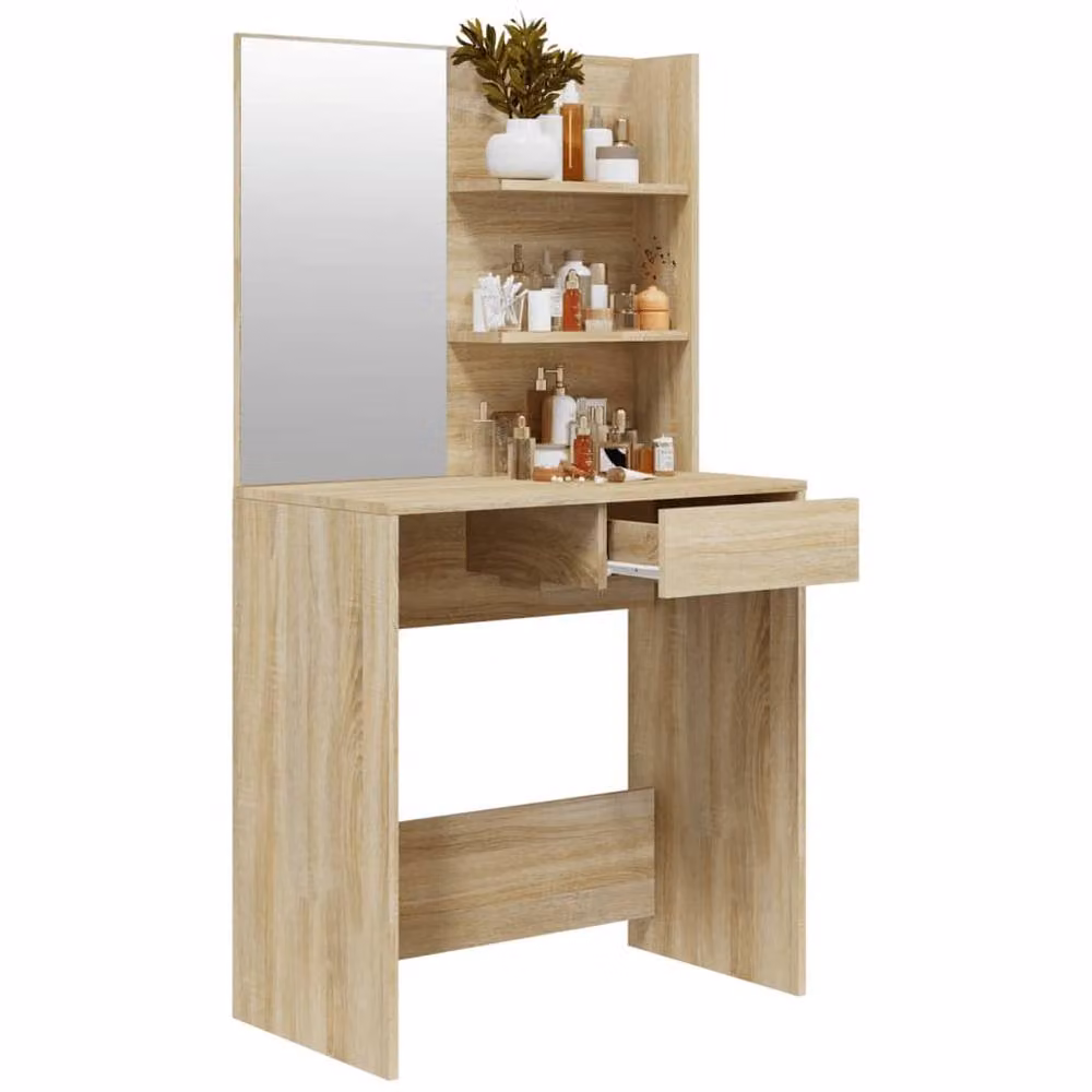 Berkfield Home Modern Dressing Table with Mirror in Sonoma Oak and Beige, W: 74.5 cm, D: 40 cm, H: 141 cm – 2
