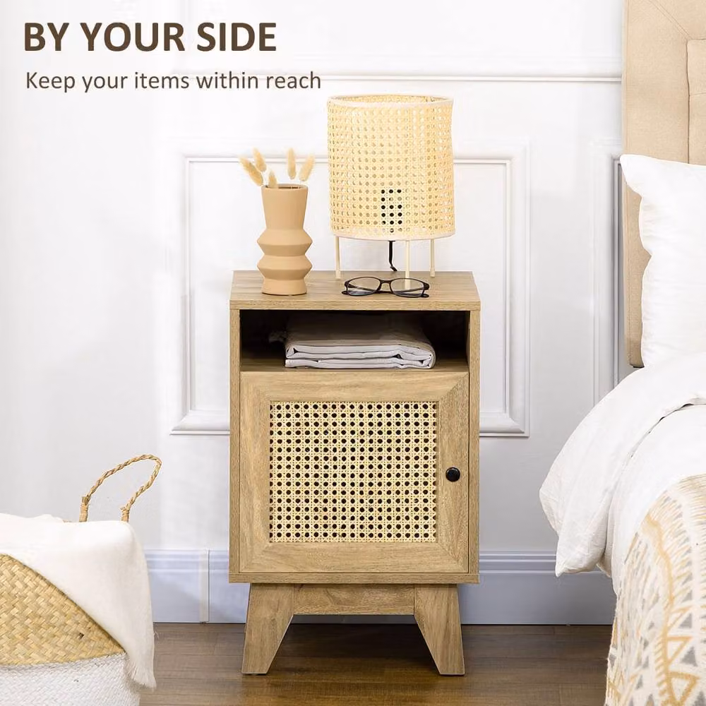 Wyld Haus Hazi Set of 2 Natural Wood Effect and Rattan Bedside Tables in Brown – 3