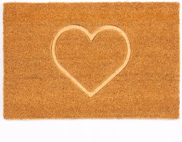 Arthouse Astley Pressed Heart Embossed Coir Doormat with PVC Backing in Natural, W: 40 cm, D: 60 cm