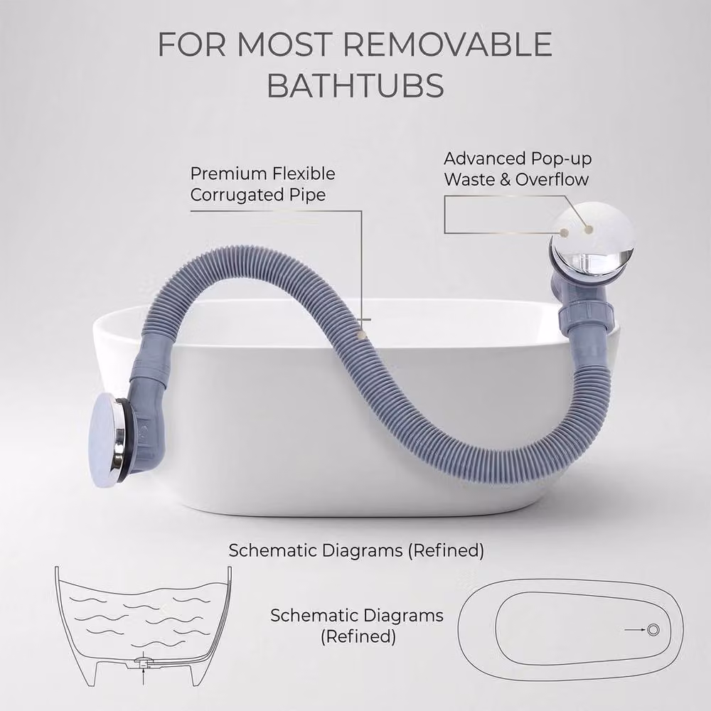 KORVIXA Grey Chrome Plated Brass Clicker Plug Bath Waste with Push Open System – 2