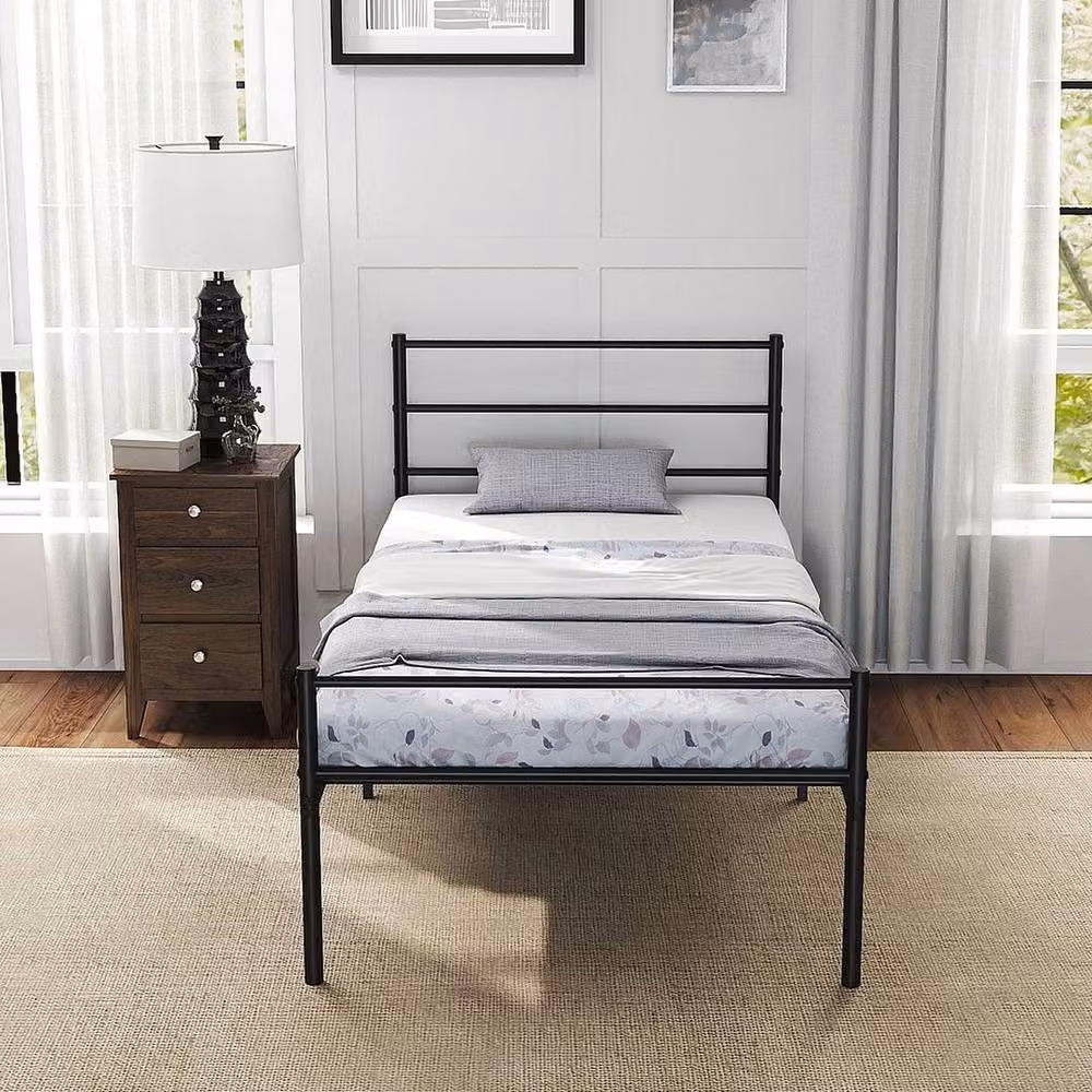 KORVIXA Single Size Metal Bed Frame with Footboard in Black, W/D/H: 90 x 200 cm – 3