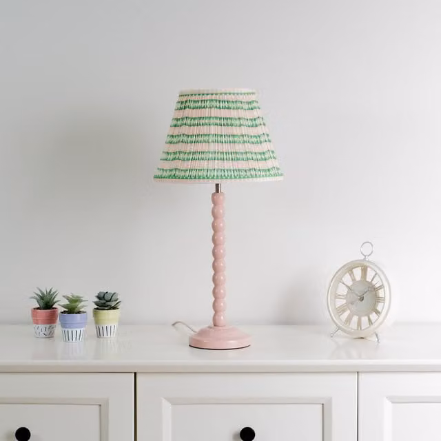 ValueLights Bobbins Pink Table Lamp with Fabric Shade and LED Bulb