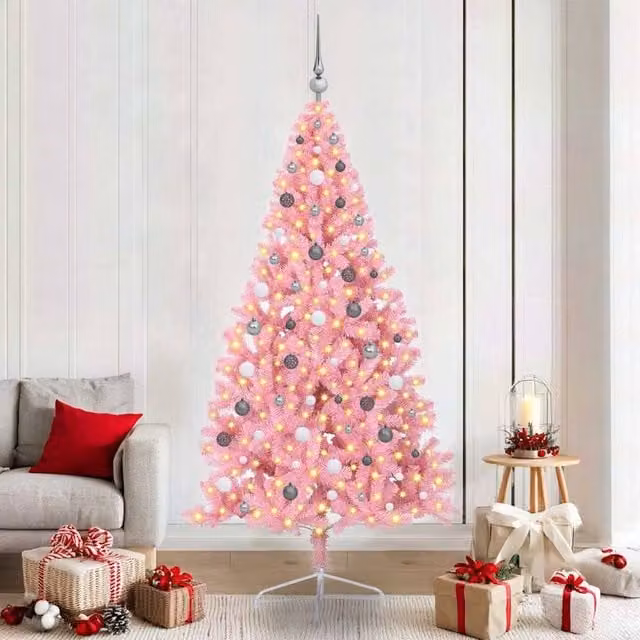 Berkfield Home Artificial Pre-lit Pink Christmas Tree with 300 LEDs, Height: 210 cm