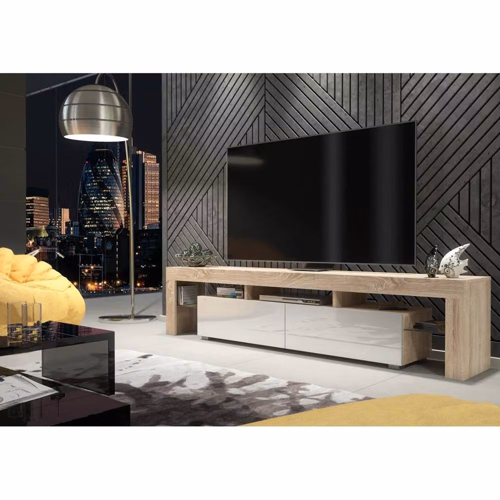 Mex Furniture Pawnora Modern TV Unit and Sideboard Cabinet in Oak and White Glossy Wood Finish – 4