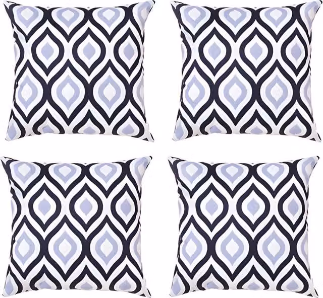 Gardenista Graphic Printed Outdoor Garden Scatter Cushion, Black and Grey, Set of 4