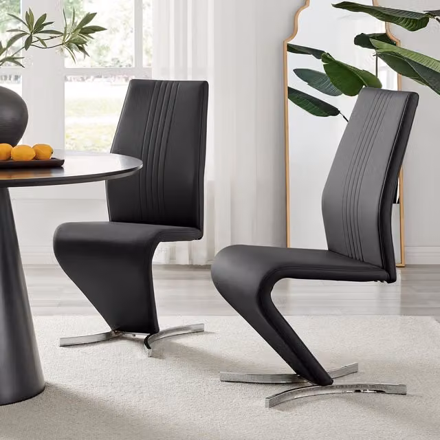FurnitureboxUK Set of 2 Willow Modern Faux Leather Dining Chairs with Silver Chrome Metal Cantilever Legs in Black – 2