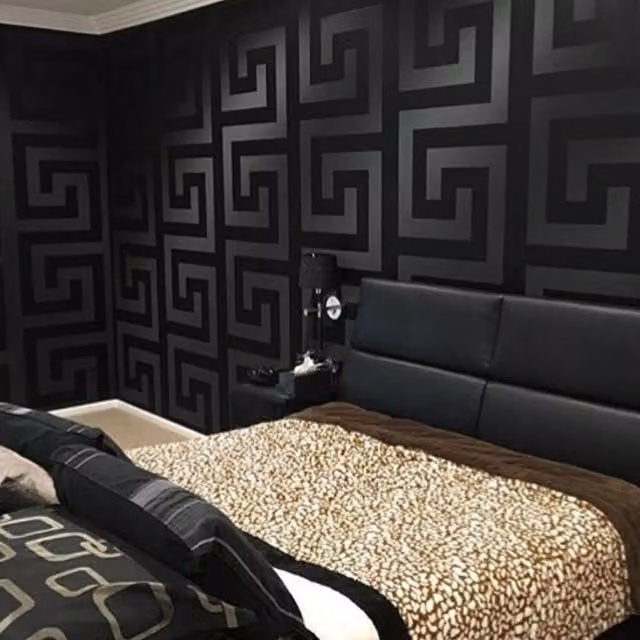 Versace Geometric Abstract Art Deco Vinyl Wallpaper in Black
