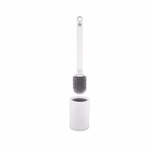 Swan Elevate Flexible Silicone Toilet Brush with Hygienic Holder, White, SWFC2003WHTN