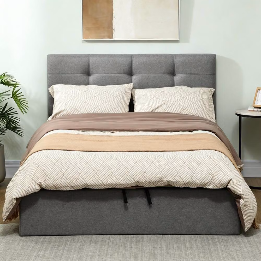 STILVORA Double Ottoman Bed with Storage in Grey Linen, W/D/H: 140 x 190 x 136 cm – 2