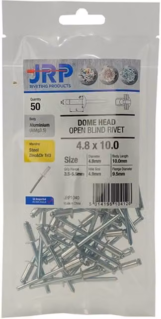 JRP Riveting Products Silver Dome Head Rivets, Bag of 50, 4.8 x 16 mm