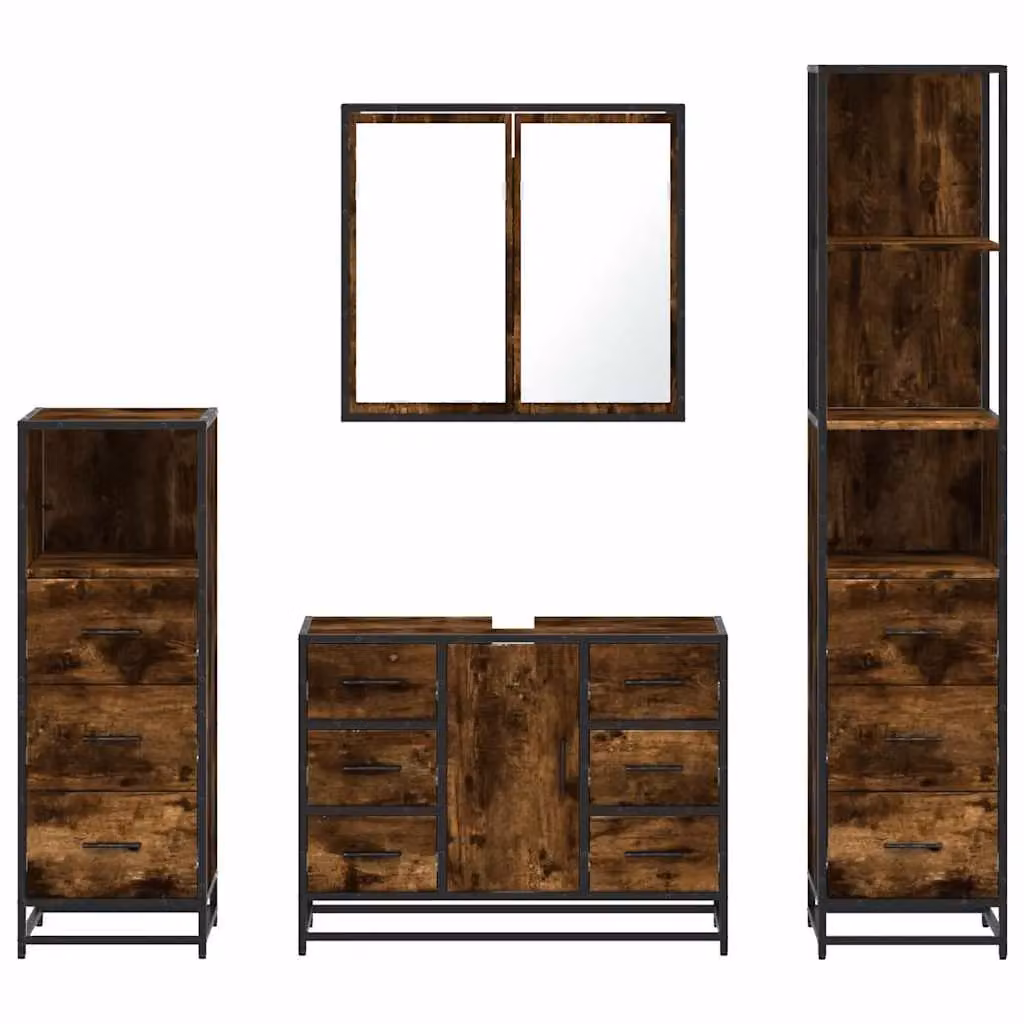 Berkfield Home 4-Piece Industrial Bathroom Furniture Set in Smoked Oak Brown – 4
