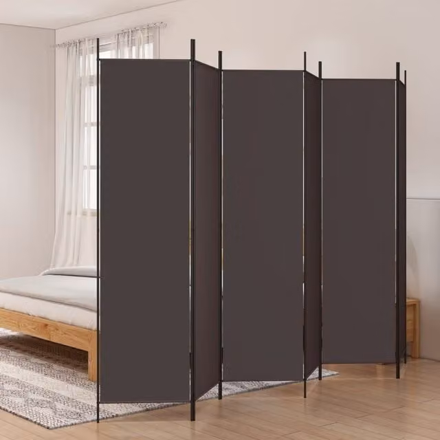 Berkfield Home 6-Panel Fabric Room Divider, Brown, W: 300 cm, H: 200 cm