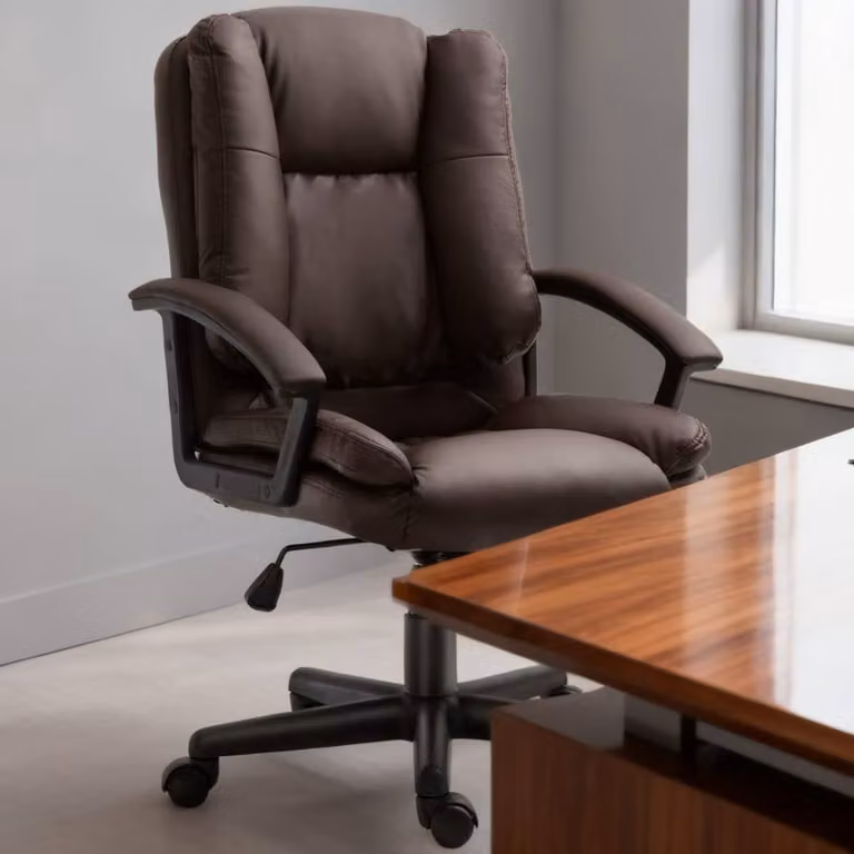 ERGOVEXA Brown Synthetic Leather Task Chair with Armrests and 360 Degree Swivel for Home Office