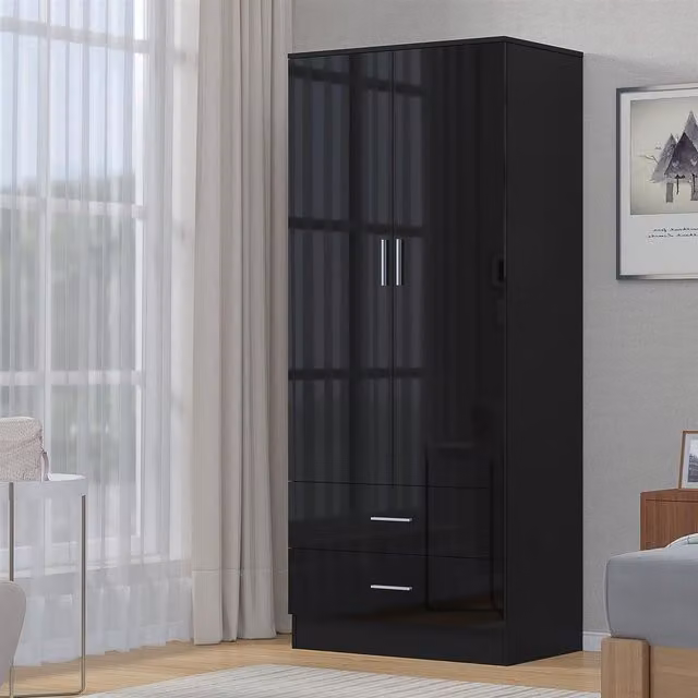 REFLECT 2 Door 2 Drawer Wardrobe in Black High Gloss and Matt Finish