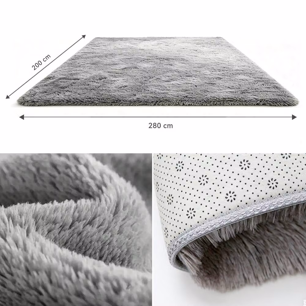 MCC Direct Faux Fur Rectangular Shaggy Area Rug in Light Grey, W: 200 cm, L: 280 cm – 5
