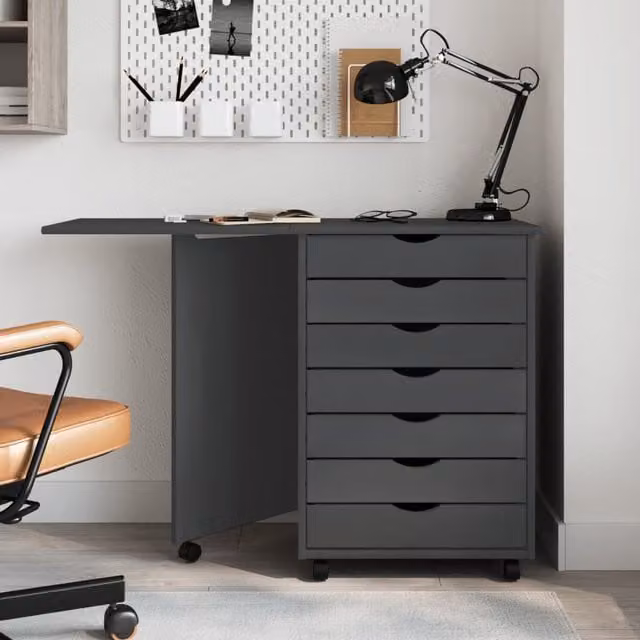 Berkfield Home Rolling Cabinet with Desk in Moss Grey Solid Pine Wood