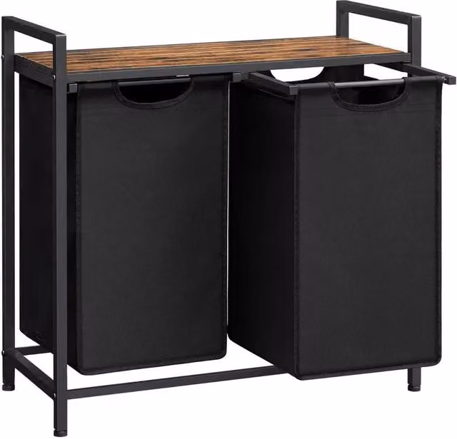 Kelvenix Black Dirty Laundry Basket with 2 Compartments and Removable Bag – 1