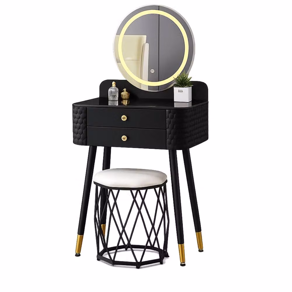 Sliding Wardrobes 4U Modern Dressing Table with LED Mirror and Stool Set in Black and Gold, W/D/H: 60 x 50 x 127 cm – 2