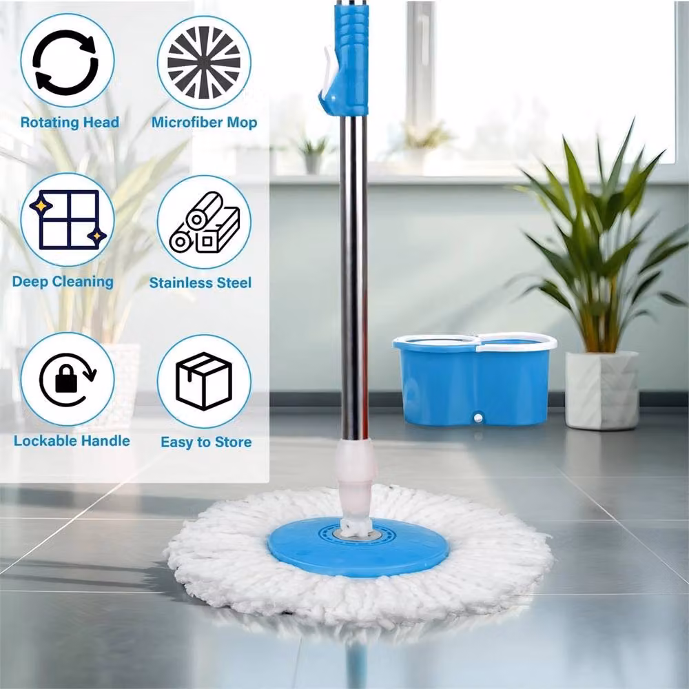 SPETLEK 360 Spin Mop Bucket Set with 2 Microfibre Heads and Wringer in Blue – 2