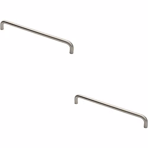 Loops 2 Pack Round D Bar Pull Handles in Brushed Silver Stainless Steel, W: 44.4 cm, D: 1.9 cm, Fixing Centres: 42.5 cm