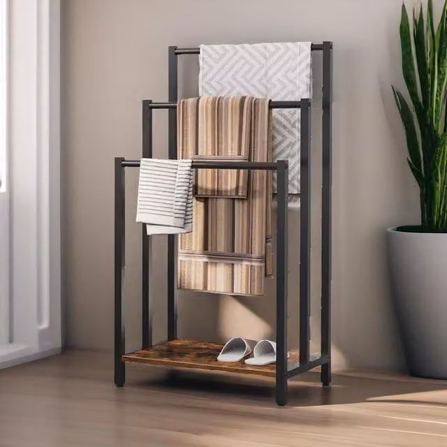 Rafaelo Mobilia Free Standing Towel Rail in Brown and Black, W/D/H: 81 x 28 x 28 cm