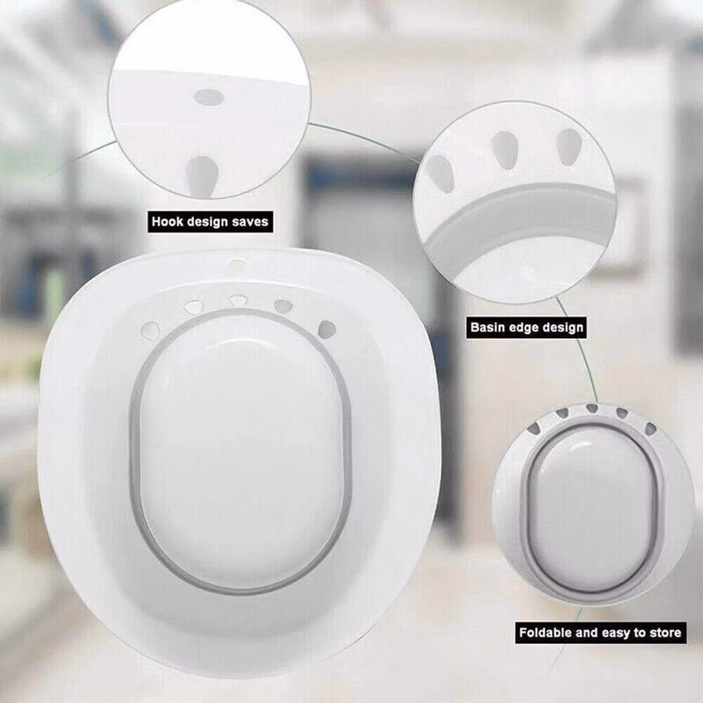 NESTLUNE Foldable Sitz Bath Bowl with Flusher Pump, White, W: 52 cm, D: 52 cm, H: 52 cm – 3