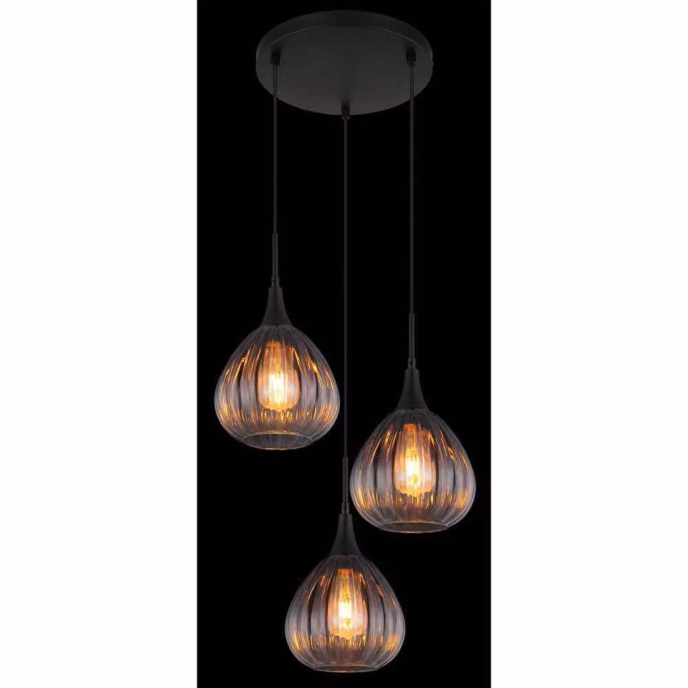 Globo Lighting Modern Pendant Lamp with Transparent Grey Glass and Black Metal, 3x E27, H 120 x W 44 x D 44 cm – 4