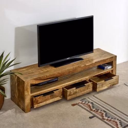 Indian Hub Surrey Large TV Unit with 3 Drawers in Brown Solid Mango Wood W150 x D40 x H40 cm – 2