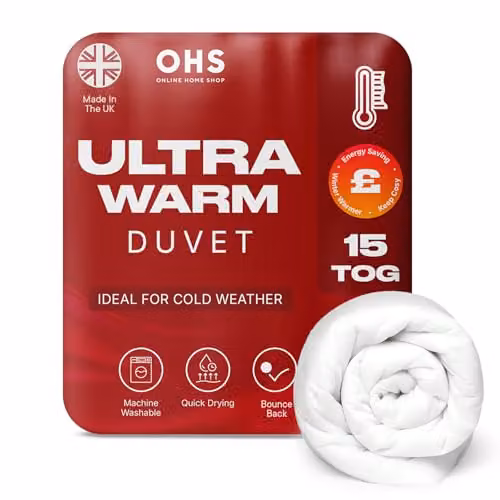Brentfords King Size 15 Tog Winter Duvet in White, Breathable Anti-Allergy Hollow Fibre Quilt
