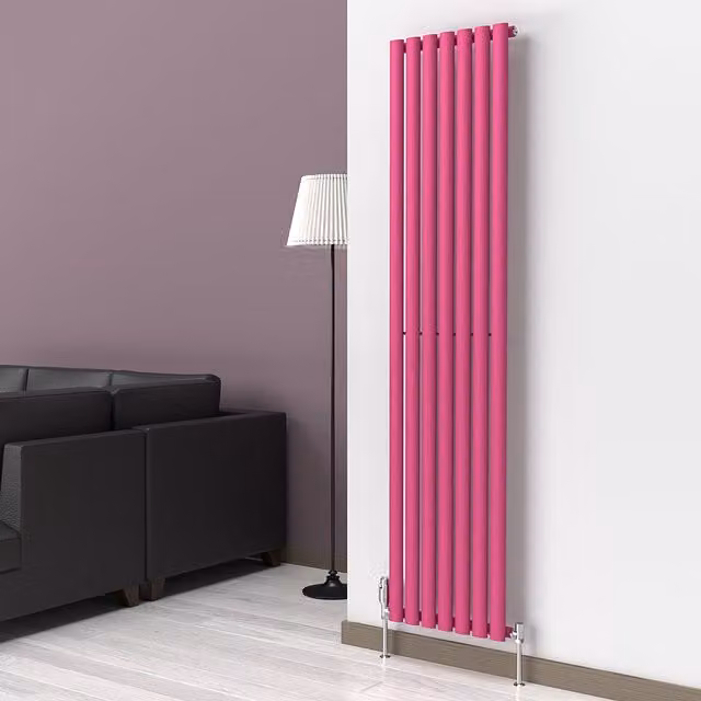 Lux Heat Oval Coloured Vertical Steel Radiator in Pink, H 180 cm x W 42 cm