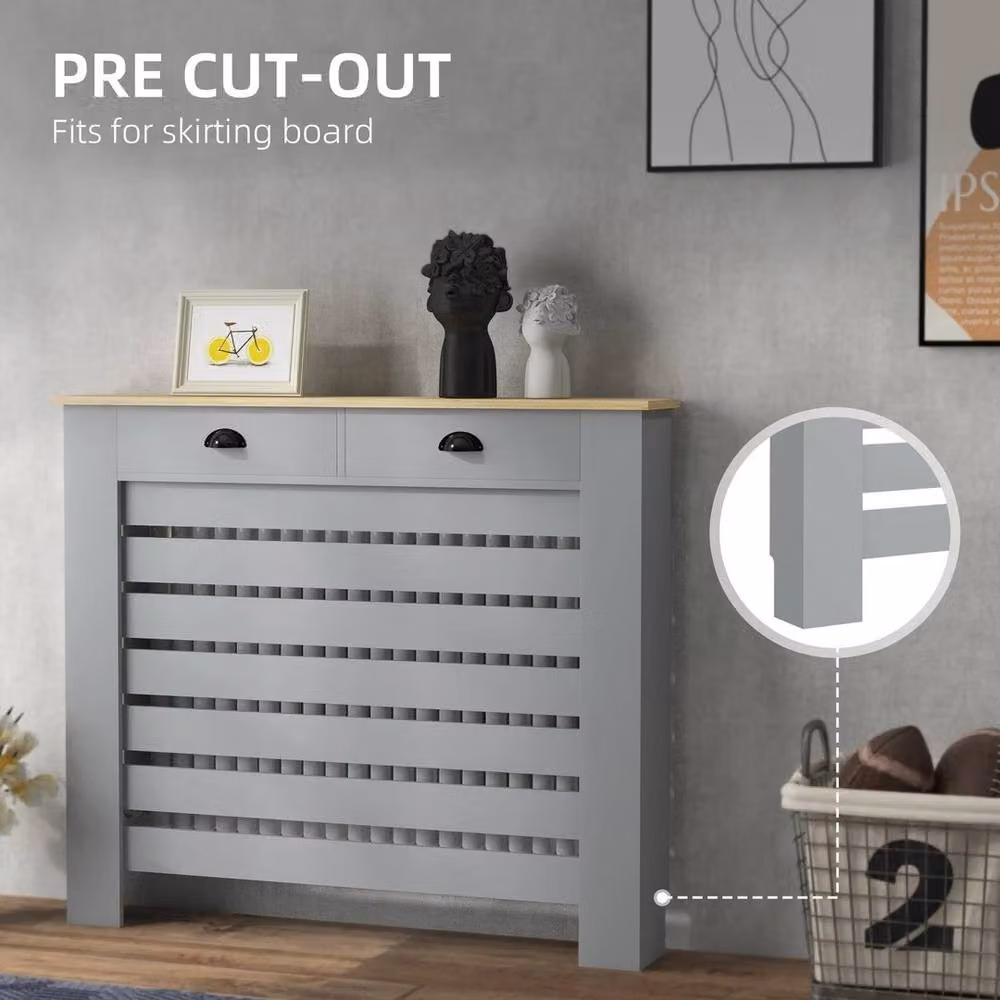 FORGEVIO Radiator Cover with Drawer, Grey Horizontal Slat Design – 2