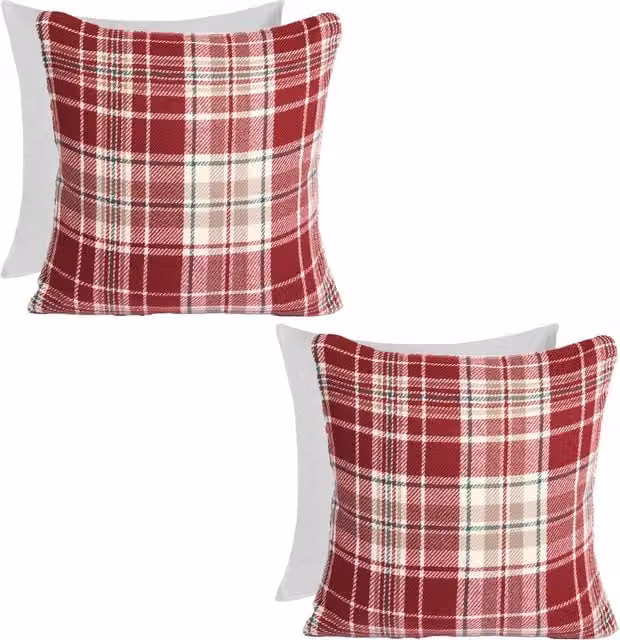 OHS Pack of 2 Red Dorset Woven Check Square Filled Cushions
